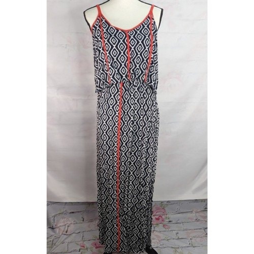 Cato Maxi Dress Black‎ White Geometric Print Sleeveless Summer Casual